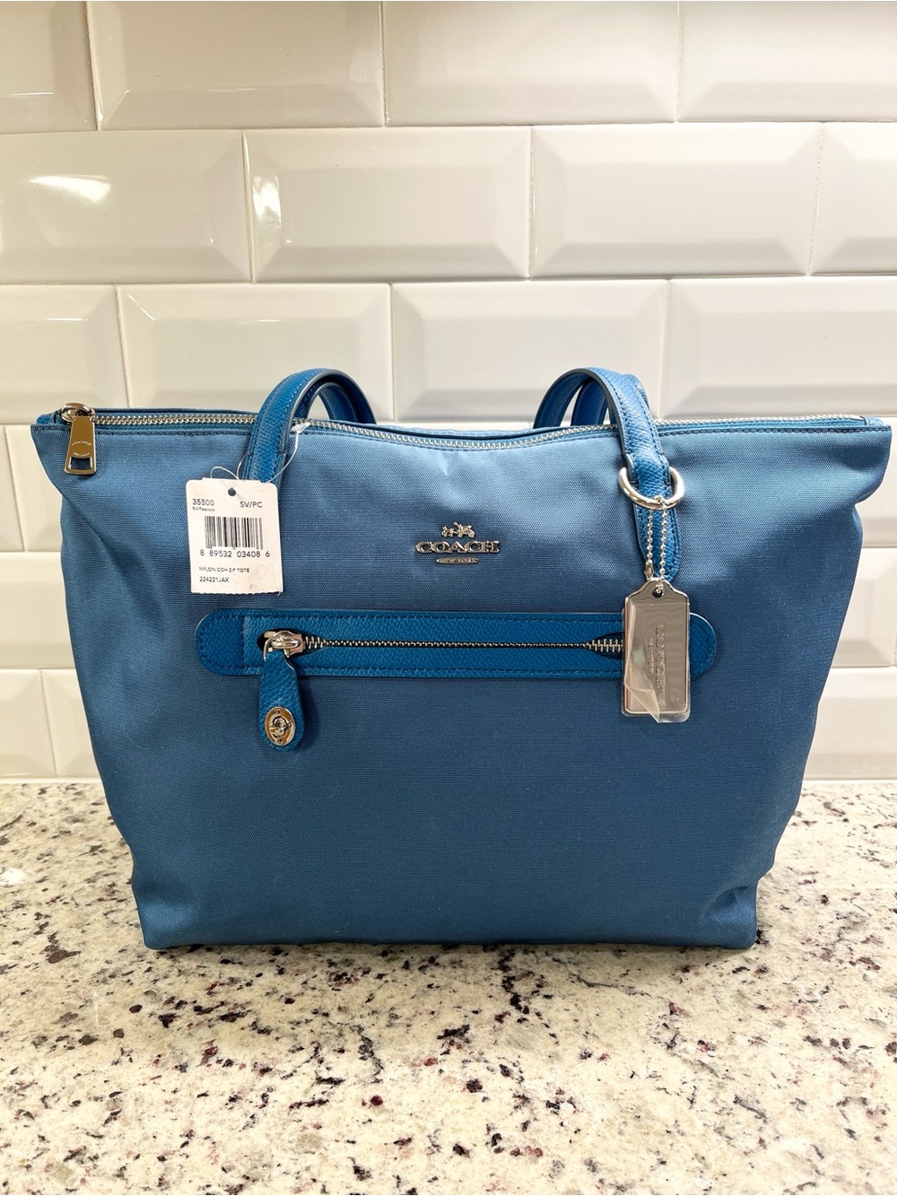 Coach Nylon Zip Top Tote in Peacock NWT